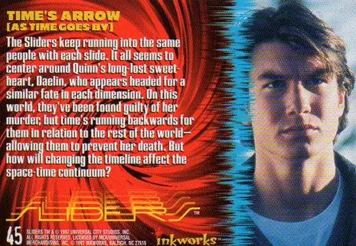 Sliders Inkworks Time's Arrow from the episode As Time Goes By back side
