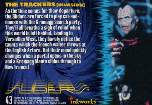 Sliders Inkworks The Trackers from the episode Invasion back side