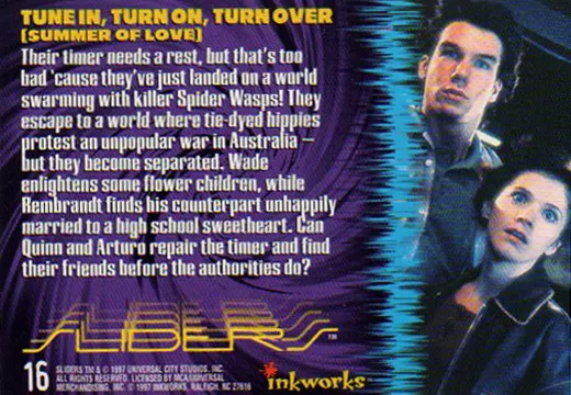 Sliders Inkworks Tune In, Turn On, Turn Over from the episode Summer of Love back side