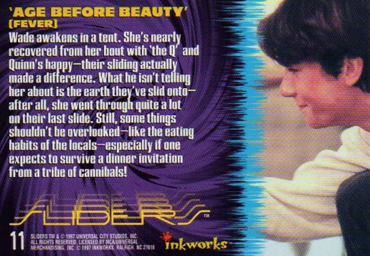 Sliders Inkworks Age Before Beauty from the episode Fever back side