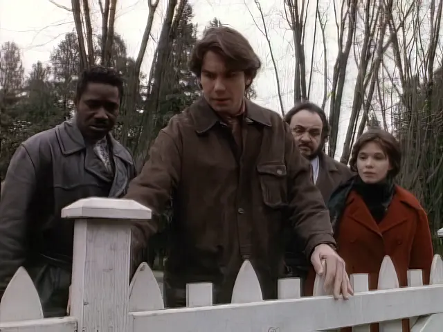 The Sliders opening the gate to the picket fence at Quinn Mallory's home in San Francisco